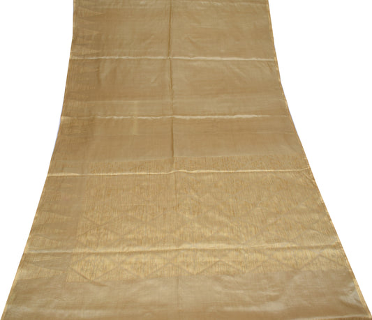 Sushila Vintage Khaki Saree Pure Tussar Silk Resham Woven 6YD Sari Blouse Fabric