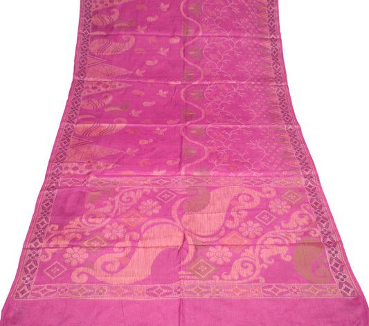 Sushila Vintage Magenta Saree Pure Tussar Silk Resahm Woven Sari Craft Fabric