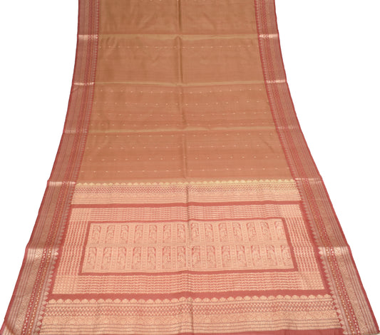 Sushila Vintage Peach Dual Toned Saree Pure Silk Handwoven Traditional Sari Fabric