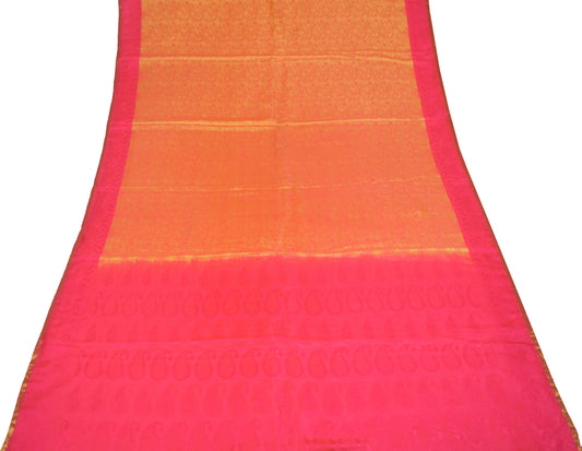 Sushila Vintage Magenta Yellow Saree Pure Silk Floral Woven Soft Sari Fabric