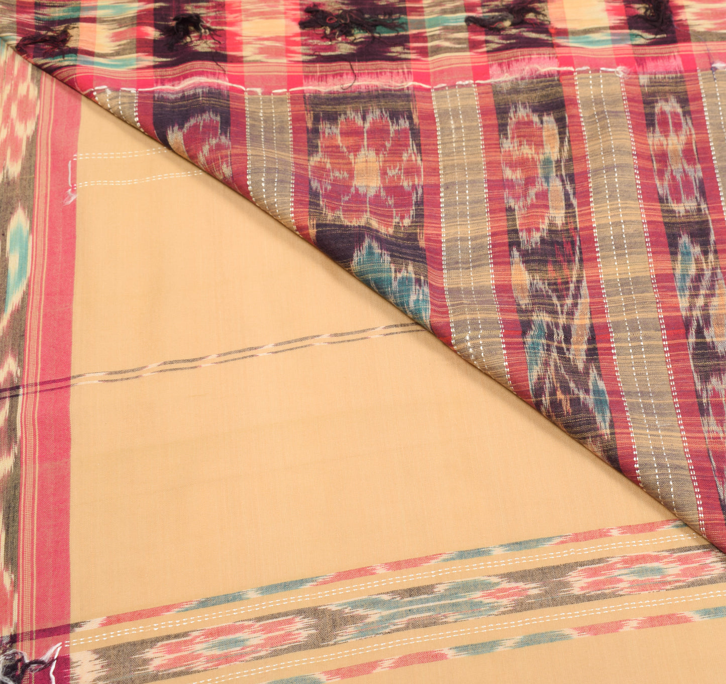 Sushila Vintage Odisha Sambhalpuri Saree Pue Cotton Brown Ikat Sari Fabric