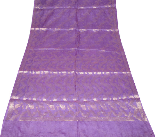 Sushila Vintage Purple Saree Zari Woven Pure Tussar Silk Sari Craft Fabric