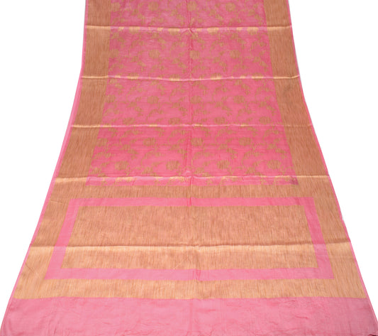 Sushila Vintage Pink Saree Pure Tussar Silk Floral Woven Soft Sari Craft Fabric