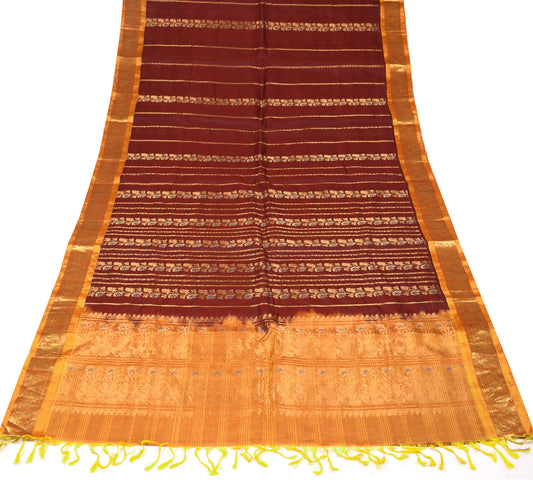 Sushila Vintage Kanchipuram Maroon Saree Pure Silk Brocade HEAVY Sari Fabric