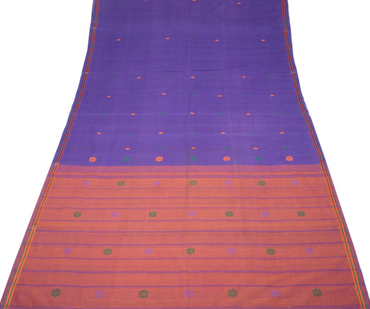 Sushila Vintage Bengal Tant Saree Pure Cotton Purple Woven Sari Craft Fabric