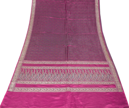 Sushila Vintage Banarasi Brocade Magenta Saree Pure Satin Silk HEAVY Sari Fabric