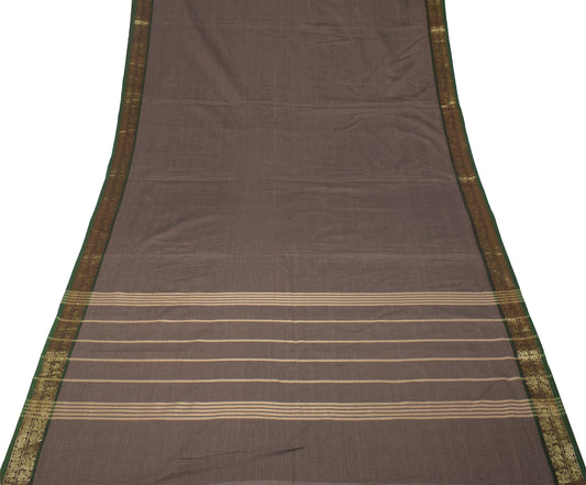 Sushila Vintage Taupe Chettinad Saree Pure Cotton Woven Brocade Sari Fabric