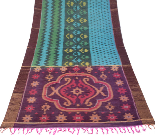 Sushila Vintage Pochampally Ikat Saree Pure Cotton Silk Hand Woven Multi-Color Sari