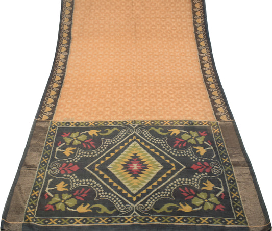 Sushila Vintage Peach Pochampally Ikat Saree Pure Cotton Silk Peach Sari Fabric
