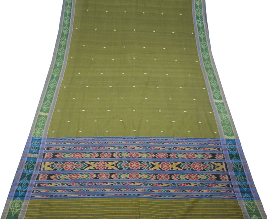 Sushila Vintage Sambalpuri Ikat Saree Pure Cotton Green Woven Sari Fabric