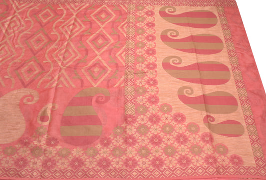 Sushila Vintage Peachy Pink Saree Pure Tussar Silk Woven Sari Craft Fabric