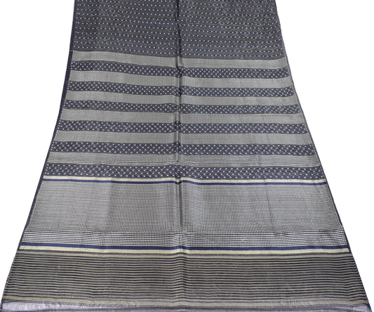 Sushila Vintage Blue Banarasi Saree Pure Silk Zari Woven Sari Craft Fabric