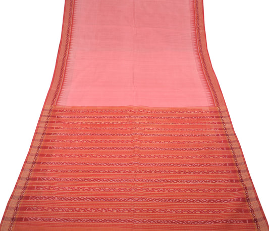 Sushila Vintage Sambalpuri Handloom Saree Pure Cotton Pink Ikat Sari Fabric
