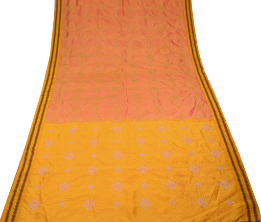 Sushila Vintage Pink Dual Tone Saree Pure Silk Zari Embroidered Sari Craft Fabric