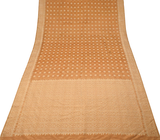Sushila Vintage Brown Saree Pure Banarasi Silk Floral Woven Soft Sari Fabric