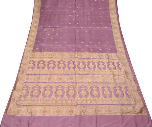 Sushila Vintage Handloom Banarasi Saree Mauve Pure Silk Woven Soft Sari Fabric