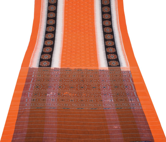 Sushila Vintage Orange Ikat Saree Hand Woven Sambalpuri Pure Cotton Sari Fabric