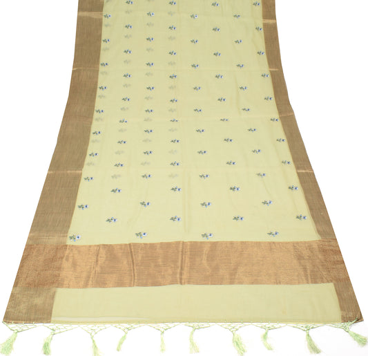 Sushila Vintage Green Embroidered Saree Pure Cotton Silk 5YD Sari Craft Fabric