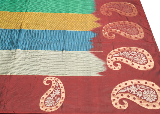 Sushila Vintage Multi-Color Saree Pure Silk Paisley Woven Soft Sari Craft Fabric