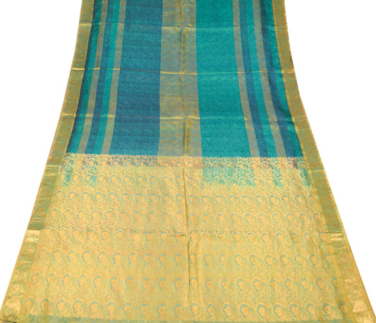 Sushila Vintage Multi-Color Saree Woven Brocade Pure Silk Sari Craft Fabric