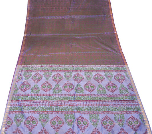 Sushila Vintage Purple Dual Toned Saree Floral Printed Art Silk Sari Craft Fabric