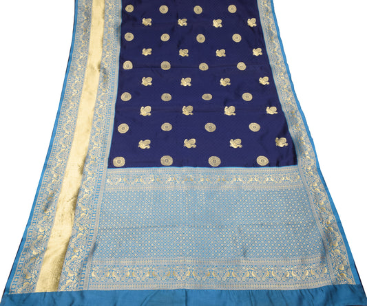 Sushila Vintage Blue Kanchipuram Saree Art Silk Gold Zari Brocade Sari Craft Fabric