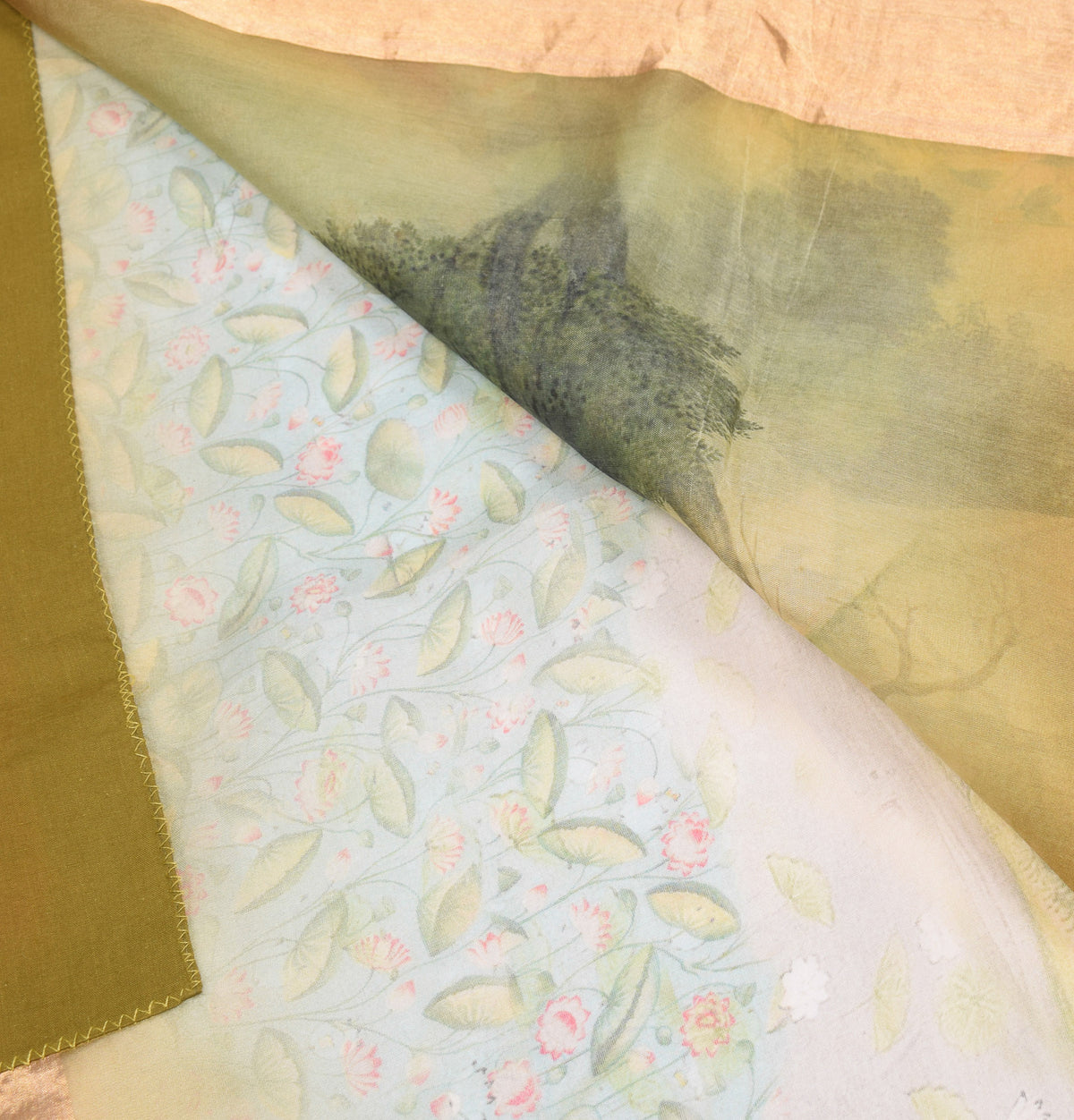 Sushila Vintage Kangra Miniature Art Printed Heritage Saree Pure Organza 6YD Sari