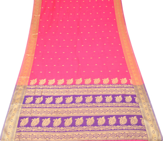 Sushila Vintage Magenta Woven Saree Art Banarasi Cotton Silk Soft Sari Craft Fabric
