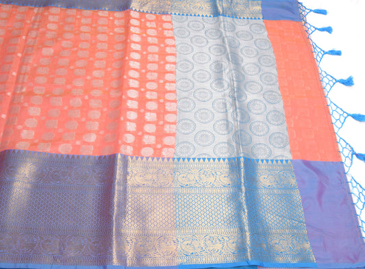 Sushila Vintage Pink Kanjivaram Saree Peacock Woven Art Silk Saree Craft Fabric