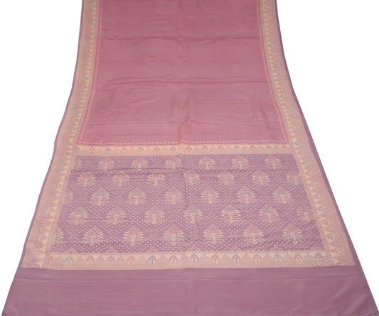 Sushila Vintage Pink Purple Saree Pure Silk Hand Woven Soft Sari Craft Fabric