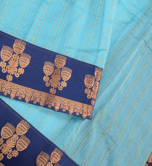 Sushila Vintage Sky Blue Saree Zari Woven Art Silk 6YD Sari Blouse Fabric