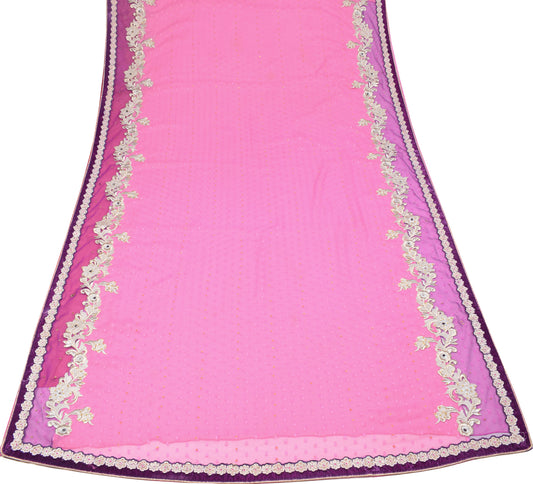 Sushila Vintage Pink Art Chiffon Saree Woven & Zari Embroidered Sari Craft Fabric