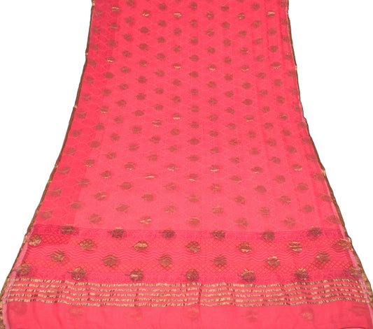 Sushila Vintage Pink Saree Floral Zari Woven Pure Chiffon Silk Sari Craft Fabric