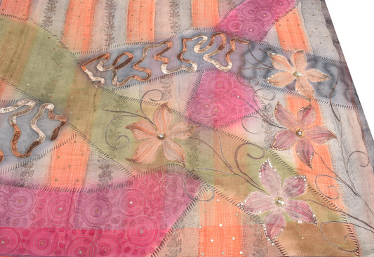 Sushila Vintage Multi-Color Saree Pure Georgette Aari Work Sari Craft Fabric