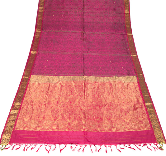 Sushila Vintage Banarasi Brocade Saree Magenta Green Pure Silk Soft Sari Fabric