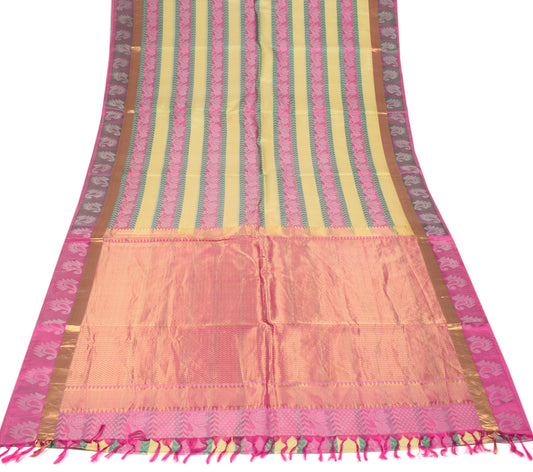 Sushila Vintage Multicolour Kanchipuram Saree Woven Brocade Pure Silk Sari Fabric