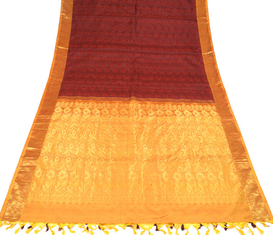 Sushila Vintage Pure Kanchipuram Silk Saree Maroon Gold Brocade Sari Fabric