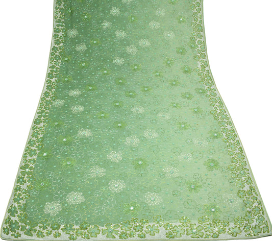 Sushila Vintage HEAVY Green Saree Sequins Zari Embroidered Pure Georgette Sari Fabric