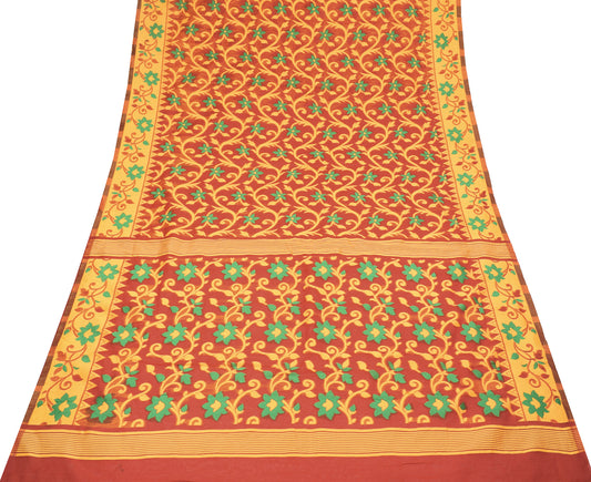 Sushila Vintage Red Saree Art Cotton Silk Hand Woven Jamdani Sari 6YD Craft Fabric