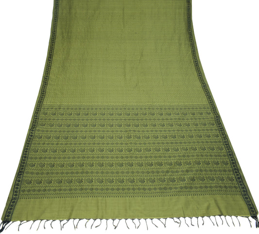 Sushila Vintage Green Handloom Saree Pure Cotton Silk Peacock Woven Sari Craft Fabric