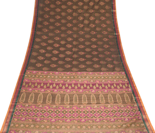 Sushila Vintage Multi-Color Saree pure Cotton Silk Stripes Printed Woven Sari Craft Fabric