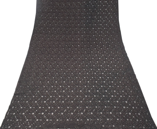 Sushila Vintage Black Net Saree Woven Floral Bollywood Sari Craft Fabric