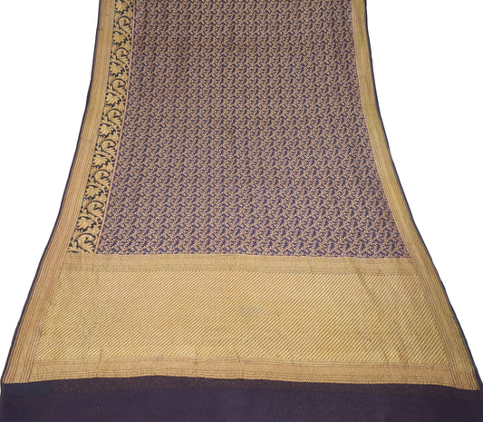 Sushila Vintage Blue Banarasi Saree All Over Zari Woven Pure Georgette Handloom Sari Fabric