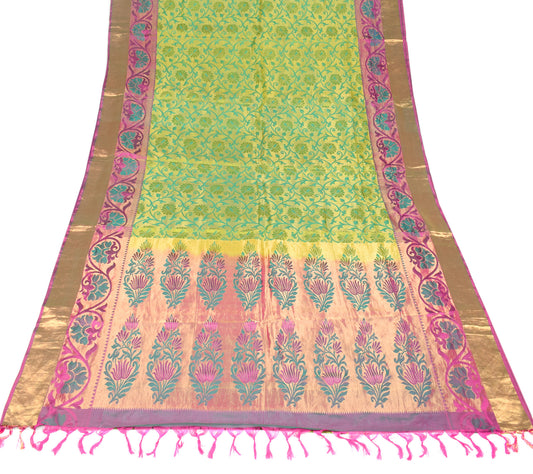 Sushila Vintage Kanjivaram Green Saree Pure Silk Woven Brocade Sari Craft Fabric