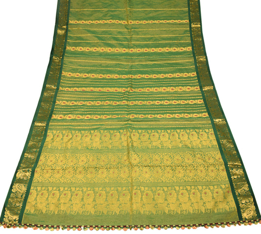 Sushila Vintage Pure Tissue HEAVY Saree Kanjivaram Zari Brocade Green Sari Fabric
