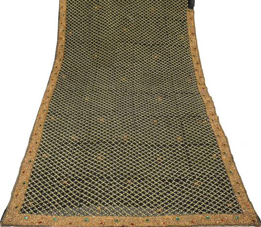 Sushila Vintage HEAVY Black Saree Zari Embroidered Bollywood Sari Dress Fabric