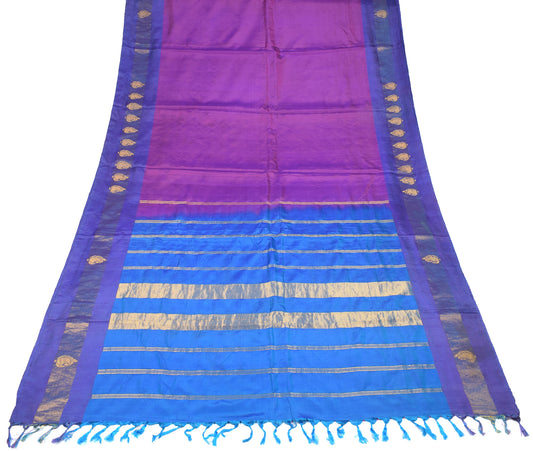Sushila Vintage Magenta Saree Pure Silk Zari Woven Soft Sari Craft Fabric