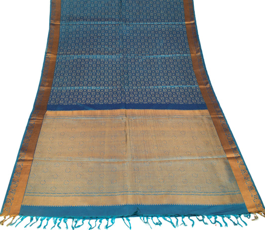 Sushila Vintage Teal Green Dual Toned Saree Zari Brocade Pure Silk Sari Fabric