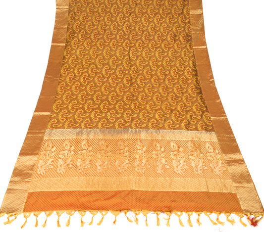 Sushila Vintage Kanchipuram Mustard Saree Pure Silk HEAVY Gold Zari Sari Fabric
