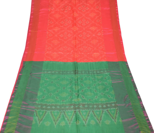 Sushila Vintage Orange Art Silk Saree Pochampally Ikat Dual Toned Sari Soft Fabric